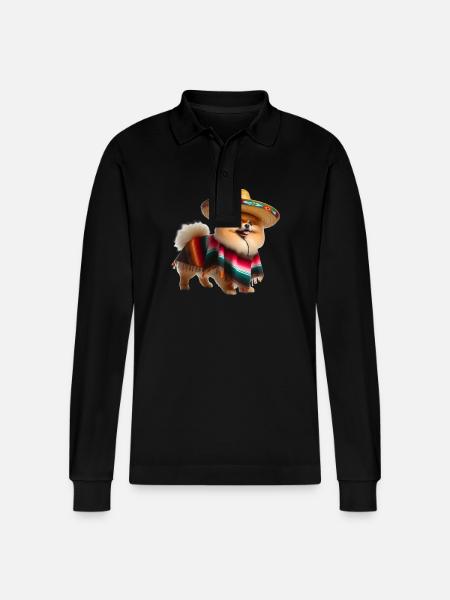 Cinco de Mayo Pomeranian - Stanley/Stella Organic Unisex Long-Sleeved Polo Shirt Prepster - black