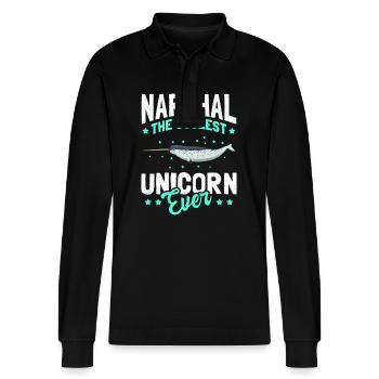 Narwal Wal Narwale Narwhal Wale Geschenk - Stanley/Stella Unisex Bio-Langarm-Poloshirt Prepster - Schwarz - Vorne - Anna (173cm) & Nico (186cm)