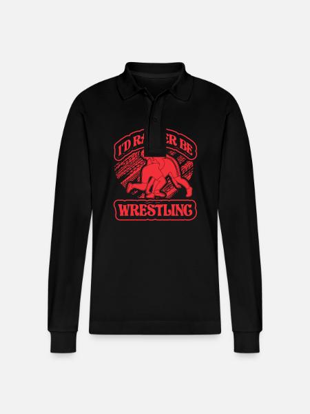 I'd rather be Wrestling - Stanley/Stella Organic Unisex Long-Sleeved Polo Shirt Prepster - black