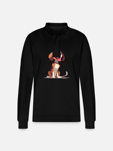 Beagle | Cartoon Artwork - Stanley/Stella Organic Unisex Long-Sleeved Polo Shirt Prepster - black