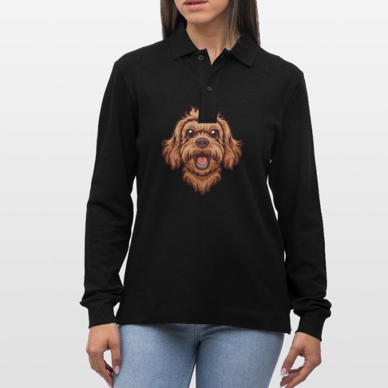 Cavapoo Cavoodle | Cartoon Artwork Stanley/Stella Organic Unisex Long-Sleeved Polo Shirt Prepster