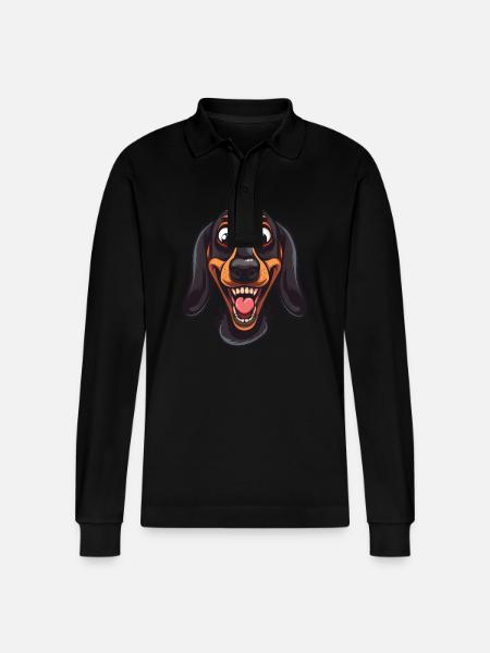 Badger Hound | Cartoon Artwork - Stanley/Stella Organic Unisex Long-Sleeved Polo Shirt Prepster - black