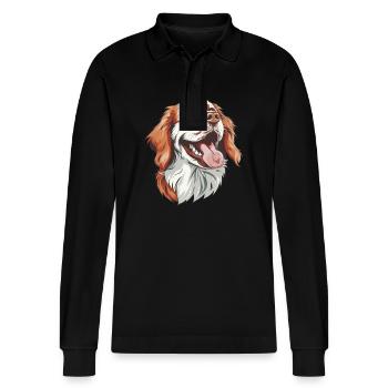 Clumber Spaniel | Cartoon Artwork - Stanley/Stella Organic Unisex Long-Sleeved Polo Shirt Prepster - black - Front - Anna (173cm) & Nico (186cm)