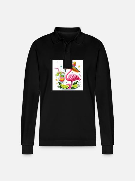 Cinco de Mayo Flamingo - Stanley/Stella Organic Unisex Long-Sleeved Polo Shirt Prepster - black