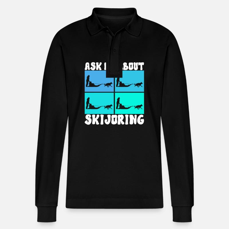 Sledding Sled dogs - Stanley/Stella Organic Unisex Long-Sleeved Polo Shirt Prepster - black