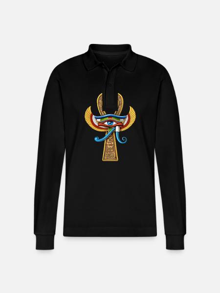 Egyptian Eye Of Horus Ankh - Stanley/Stella Organic Unisex Long-Sleeved Polo Shirt Prepster - black