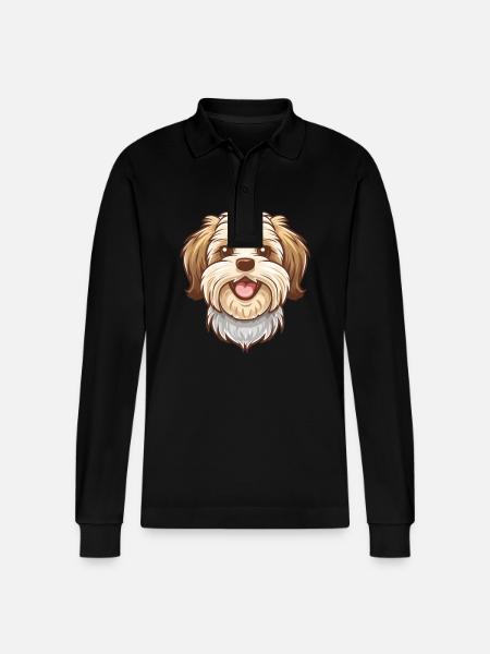 Havanese | Havanese | Cartoon Artwork - Stanley/Stella Organic Unisex Long-Sleeved Polo Shirt Prepster - black