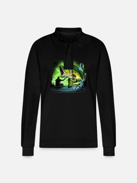 Bass Fish - Stanley/Stella Organic Unisex Long-Sleeved Polo Shirt Prepster - black