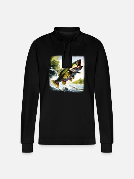 Bass Fish - Stanley/Stella Organic Unisex Long-Sleeved Polo Shirt Prepster - black