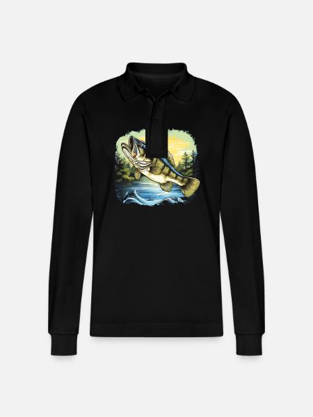 Bass Fish - Stanley/Stella Organic Unisex Long-Sleeved Polo Shirt Prepster - black