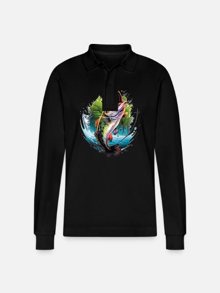Bass Fish - Stanley/Stella Organic Unisex Long-Sleeved Polo Shirt Prepster - black