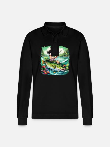 Bass Fish Girl - Stanley/Stella Organic Unisex Long-Sleeved Polo Shirt Prepster - black