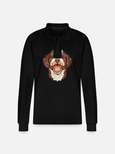 Lagotto Romagnolo | Cartoon Artwork - Stanley/Stella Organic Unisex Long-Sleeved Polo Shirt Prepster - black