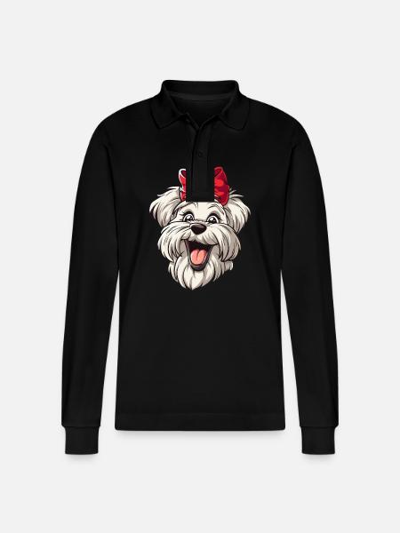 Maltese | Maltese | Cartoon Artwork - Stanley/Stella Organic Unisex Long-Sleeved Polo Shirt Prepster - black