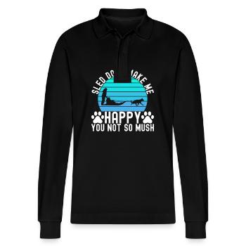 Sledding Sled dogs - Stanley/Stella Organic Unisex Long-Sleeved Polo Shirt Prepster - black - Front - Anna (173cm) & Nico (186cm)