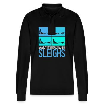 Sledding Sled dogs - Stanley/Stella Organic Unisex Long-Sleeved Polo Shirt Prepster - black - Front - Anna (173cm) & Nico (186cm)