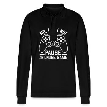 No I Can Not Pause An Online Game Funny Video Game - Stanley/Stella Organic Unisex Long-Sleeved Polo Shirt Prepster - black - Front - Anna (173cm) & Nico (186cm)