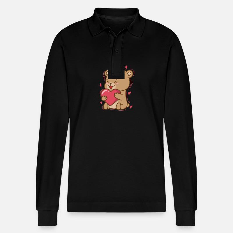 Bär mit Herz Tier Wald - Stanley/Stella Unisex Bio-Langarm-Poloshirt Prepster - Schwarz