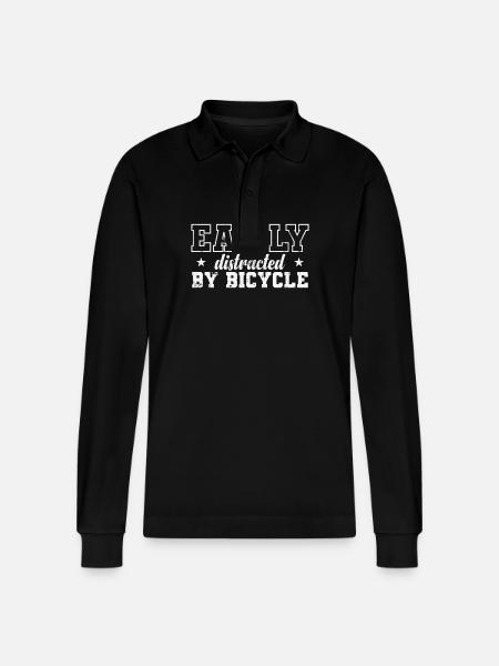 Easily distracted by Bicycle - Stanley/Stella Organic Unisex Long-Sleeved Polo Shirt Prepster - black
