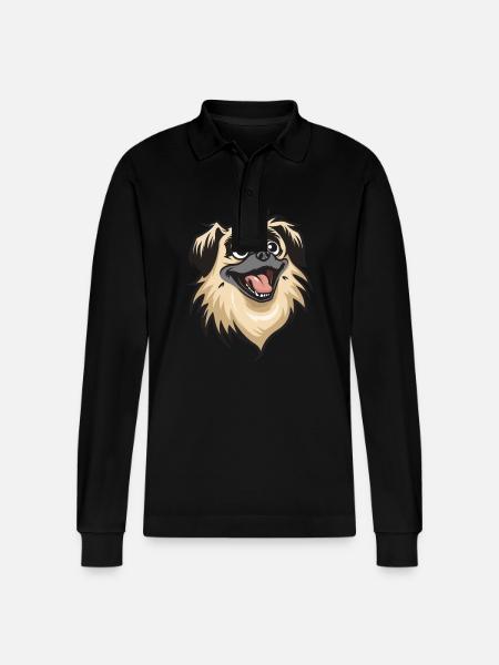 Pekingese | Cartoon Artwork - Stanley/Stella Organic Unisex Long-Sleeved Polo Shirt Prepster - black