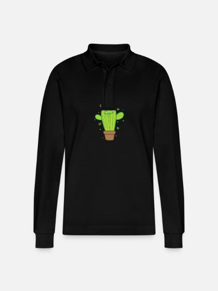 Cactus plant rejoices - Stanley/Stella Organic Unisex Long-Sleeved Polo Shirt Prepster - black