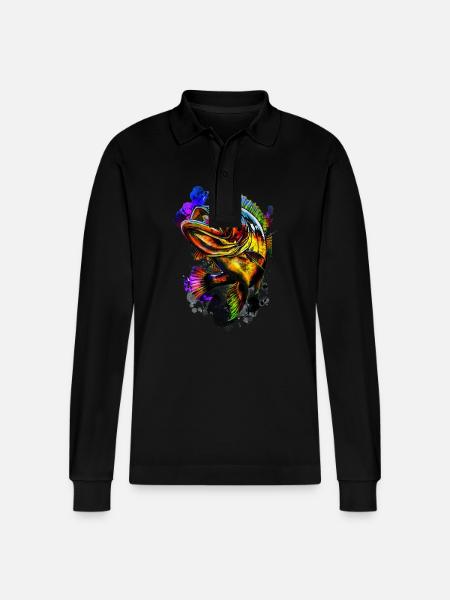 Bass Fish - Stanley/Stella Organic Unisex Long-Sleeved Polo Shirt Prepster - black