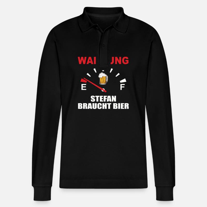 Warnung – Stefan braucht Bier! - Stanley/Stella Unisex Bio-Langarm-Poloshirt Prepster - Schwarz