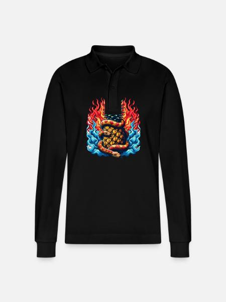 Snake around a pineapple - Stanley/Stella Organic Unisex Long-Sleeved Polo Shirt Prepster - black