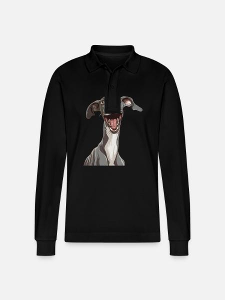 Whippet | Cartoon Artwork - Stanley/Stella Organic Unisex Long-Sleeved Polo Shirt Prepster - black