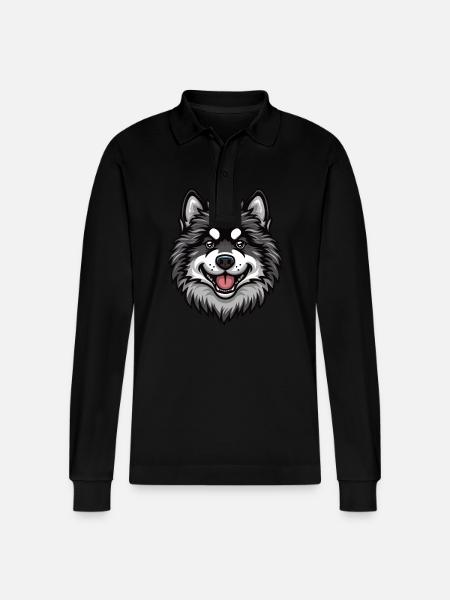 Wolfspitz Keeshond | Cartoon Artwork - Stanley/Stella Organic Unisex Long-Sleeved Polo Shirt Prepster - black