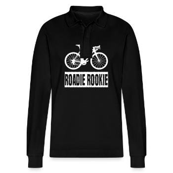 Roadie Rookie Rennrad Bike Roadbike Rennräder - Stanley/Stella Unisex Bio-Langarm-Poloshirt Prepster - Schwarz - Vorne - Anna (173cm) & Nico (186cm)
