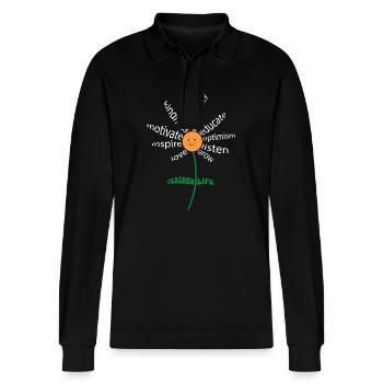Teacher Life - Teach Love Inspire Teachers - Stanley/Stella Organic Unisex Long-Sleeved Polo Shirt Prepster - black - Front - Anna (173cm) & Nico (186cm)