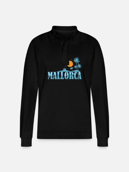 Mallorca Beach with sunset - Stanley/Stella Organic Unisex Long-Sleeved Polo Shirt Prepster - black