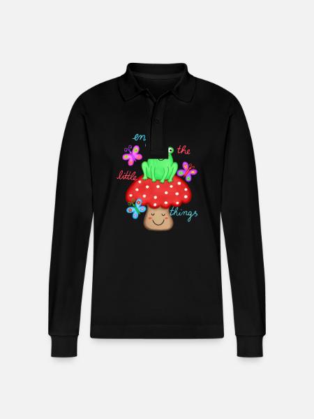 schöner Spruch Freude Glück Frosch auf Fliegenpilz - Stanley/Stella Unisex Bio-Langarm-Poloshirt Prepster - Schwarz