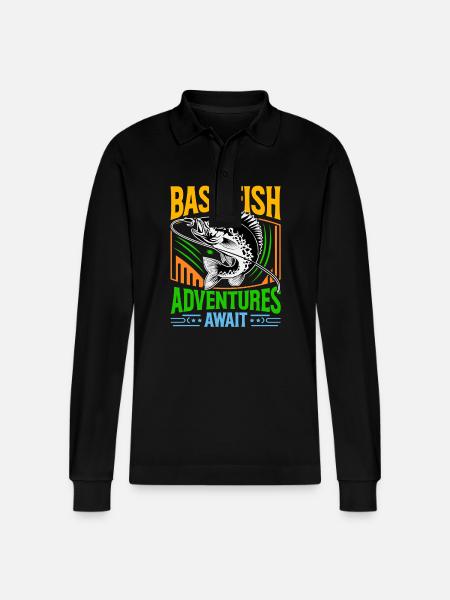 Bass Fish Adventures await - Stanley/Stella Organic Unisex Long-Sleeved Polo Shirt Prepster - black
