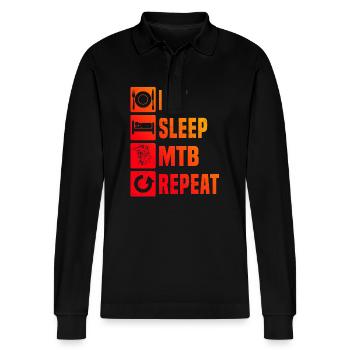 MTB Cycling Women Cycling Mountain Bikers - Stanley/Stella Organic Unisex Long-Sleeved Polo Shirt Prepster - black - Front - Anna (173cm) & Nico (186cm)