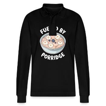 Lustiger Porridge Gesundes Essen Haferflocken Frühstück - Stanley/Stella Unisex Bio-Langarm-Poloshirt Prepster - Schwarz - Vorne - Anna (173cm) & Nico (186cm)