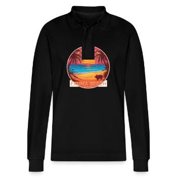 Schwein im Exuma Bahamas Sonnenuntergang - Stanley/Stella Unisex Bio-Langarm-Poloshirt Prepster - Schwarz - Vorne - Anna (173cm) & Nico (186cm)