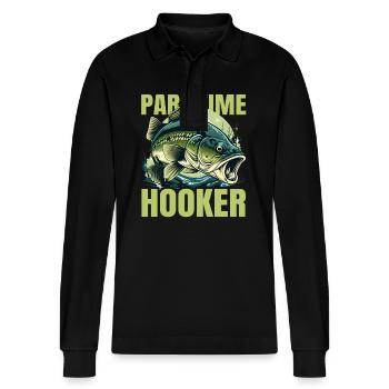 Part Time Hook - Stanley/Stella Organic Unisex Long-Sleeved Polo Shirt Prepster - black - Front - Anna (173cm) & Nico (186cm)