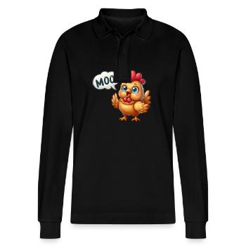 The chicken makes moo - Stanley/Stella Organic Unisex Long-Sleeved Polo Shirt Prepster - black - Front - Anna (173cm) & Nico (186cm)