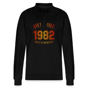 December 1982 - Birthday in December Awesome - Stanley/Stella Organic Unisex Long-Sleeved Polo Shirt Prepster - black - Front - Anna (173cm) & Nico (186cm)