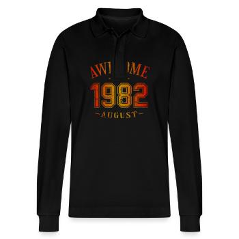 August 1982 - Birthday in August Awesome - Stanley/Stella Organic Unisex Long-Sleeved Polo Shirt Prepster - black - Front - Anna (173cm) & Nico (186cm)