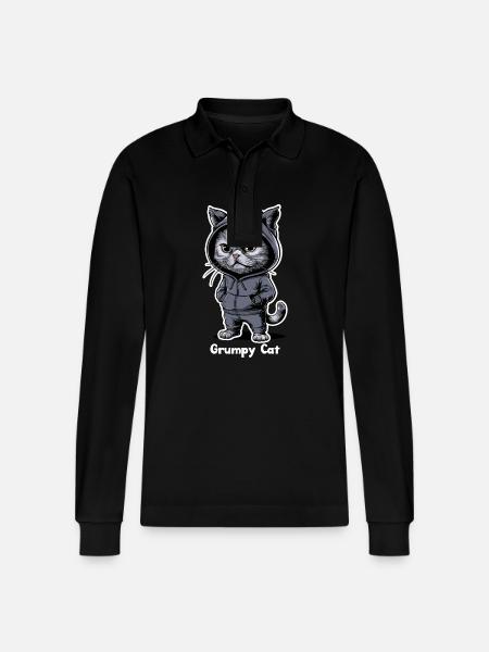 Annoying Evil Cat - Stanley/Stella Organic Unisex Long-Sleeved Polo Shirt Prepster - black