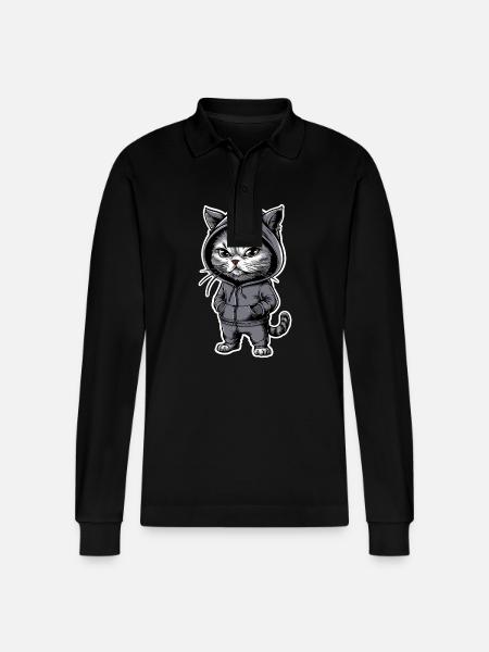 Angry Angry Cat - Stanley/Stella Organic Unisex Long-Sleeved Polo Shirt Prepster - black
