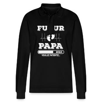 Man Soon to Dad Announcement, Dad Future Gift - Stanley/Stella Organic Unisex Long-Sleeved Polo Shirt Prepster - black - Front - Anna (173cm) & Nico (186cm)