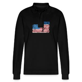 USA America Rock Music - Stanley/Stella Organic Unisex Long-Sleeved Polo Shirt Prepster - black - Front - Anna (173cm) & Nico (186cm)