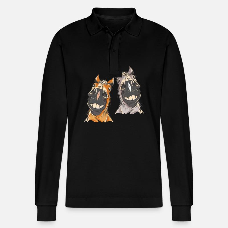 Pferdekopf Pferd Pferde - Stanley/Stella Unisex Bio-Langarm-Poloshirt Prepster - Schwarz