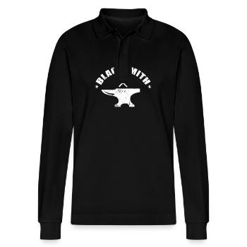 Blacksmith Anvil with Hammer - Stanley/Stella Organic Unisex Long-Sleeved Polo Shirt Prepster - black - Front - Anna (173cm) & Nico (186cm)