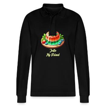 Jello My Friend Pudding - Stanley/Stella Organic Unisex Long-Sleeved Polo Shirt Prepster - black - Front - Anna (173cm) & Nico (186cm)