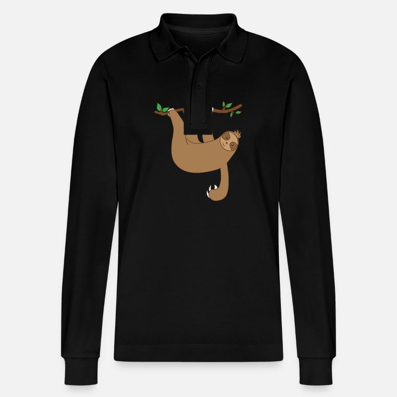 Faultier hängt am Baum - Stanley/Stella Unisex Bio-Langarm-Poloshirt Prepster - Schwarz